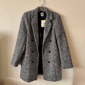 ANNE KLEIN Herringbone Long Blazer Jacket Coat Size M - NWT